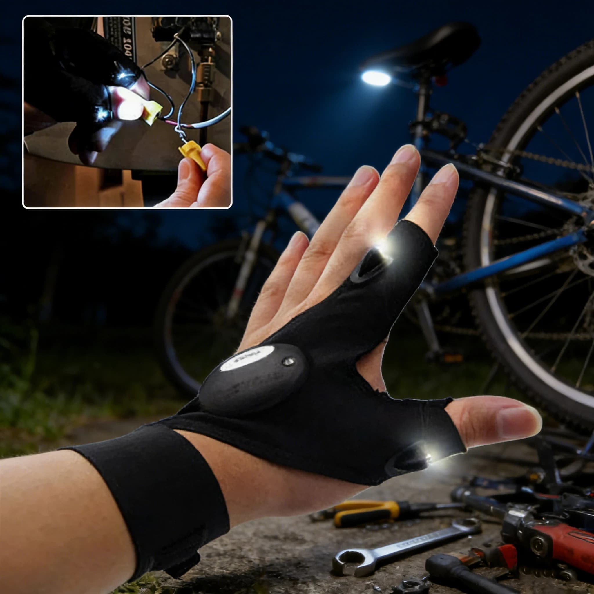 Guanti da Ciclismo con Luci, Guanti per Attrezzatura da Pesca, Guanti con LED Senza Dita, Accessori per Abbigliamento