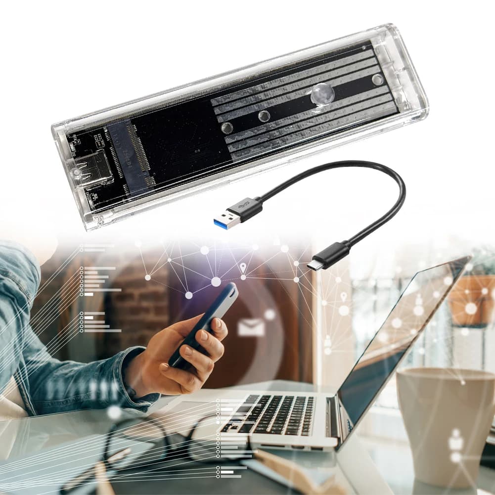 M.2 NGFF SATA Type C USB 3.1 Hard Disk Box 10Gbps Transparent External SSD Case Hard Disk Case for 2230/2242/2260/2280