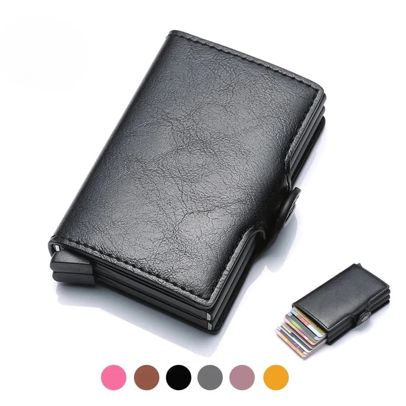 Anti-theft Rfid Wallet Credit Card Holder Metal PU Leather Wallet Aluminum Box Men's Bag Small Card Holder for Men