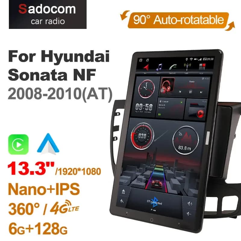 Autoradio Android 10.0 IPS DSP per Hyundai Sonata NF 2008-2010 13.3'' Senza Supporto DVD, USB, Ricarica Rapida 1920*1080