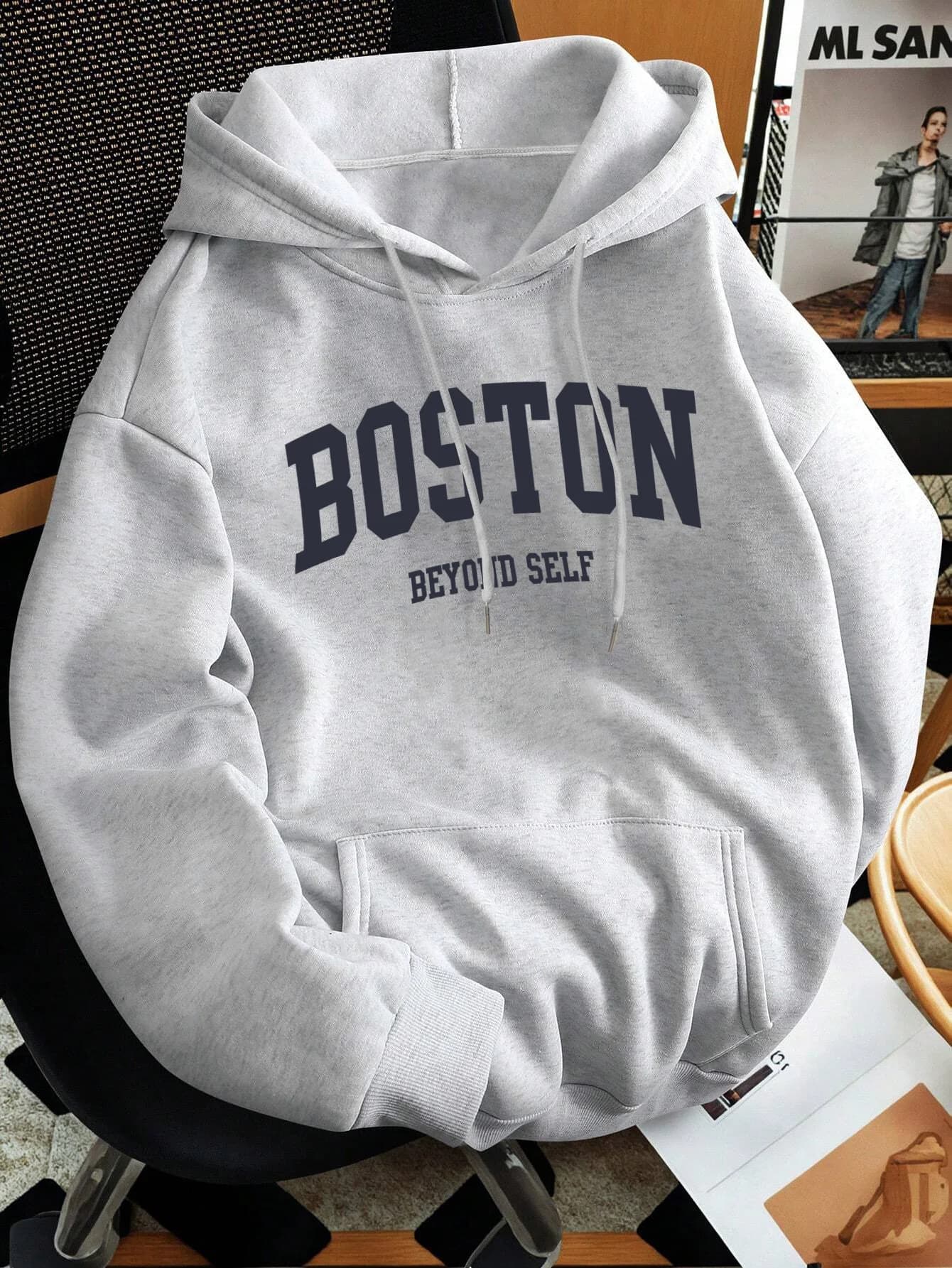 Felpa con Cappuccio con Stampa Boston Lettering, Pullover Casual a Maniche Lunghe, Felpa Moda Casual HipHop Harajuku Unisex