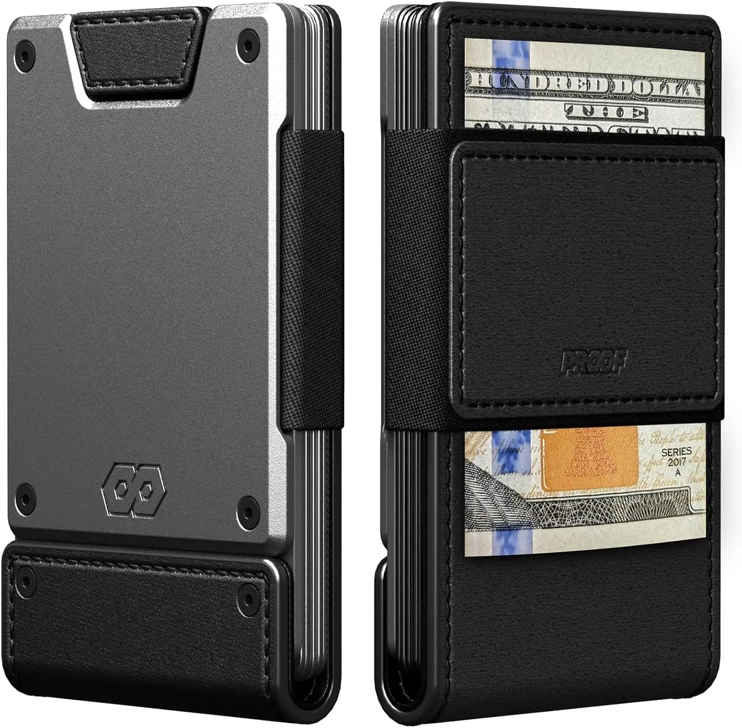 Portafoglio da uomo sottile e minimalista con blocco RFID, pelle e metallo, tasca frontale/posteriore con confezione regalo
