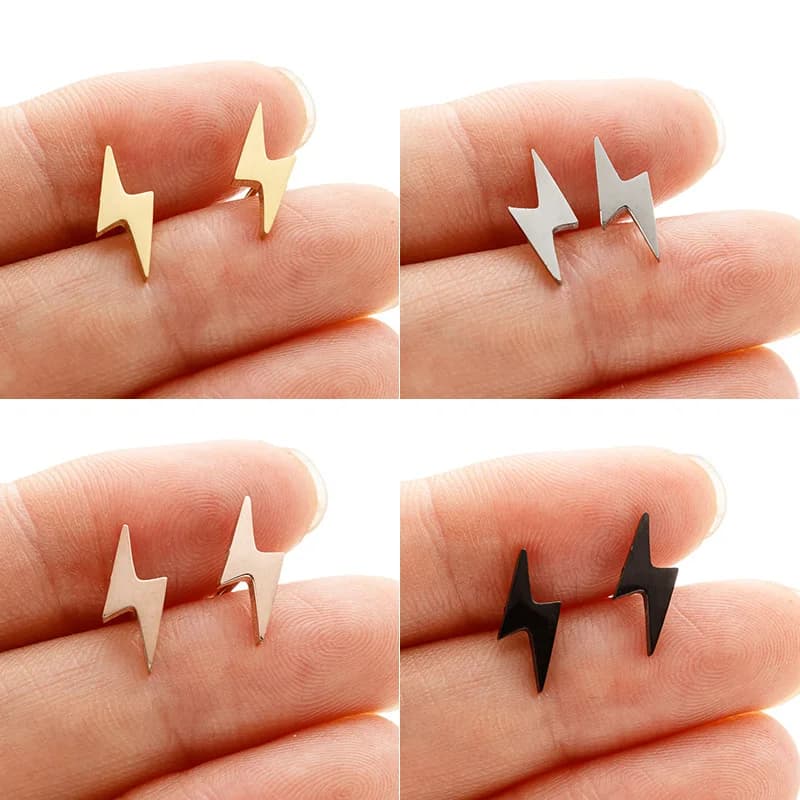Cross-border fashion personality femininity ins simple mini lightning stud earrings geometric Korean ear jewelry spot wholesale