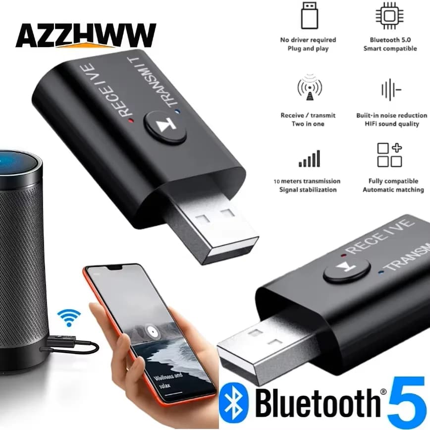 Adattatore Bluetooth USB 2 in 1 Trasmettitore Bluetooth 5.0 per computer TV Altoparlante portatile Adattatore per cuffie Ricevitore Bluetooth wireless