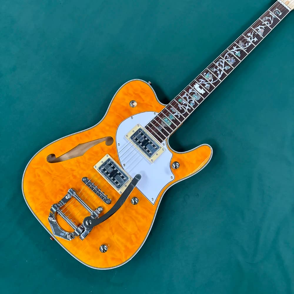 A Light Luxury Pearlescent Orange Electric Guitar, a Rosewood Floral Inlaid Fingerboard Guitars, a Jazz Pop Rock Electric Guitar