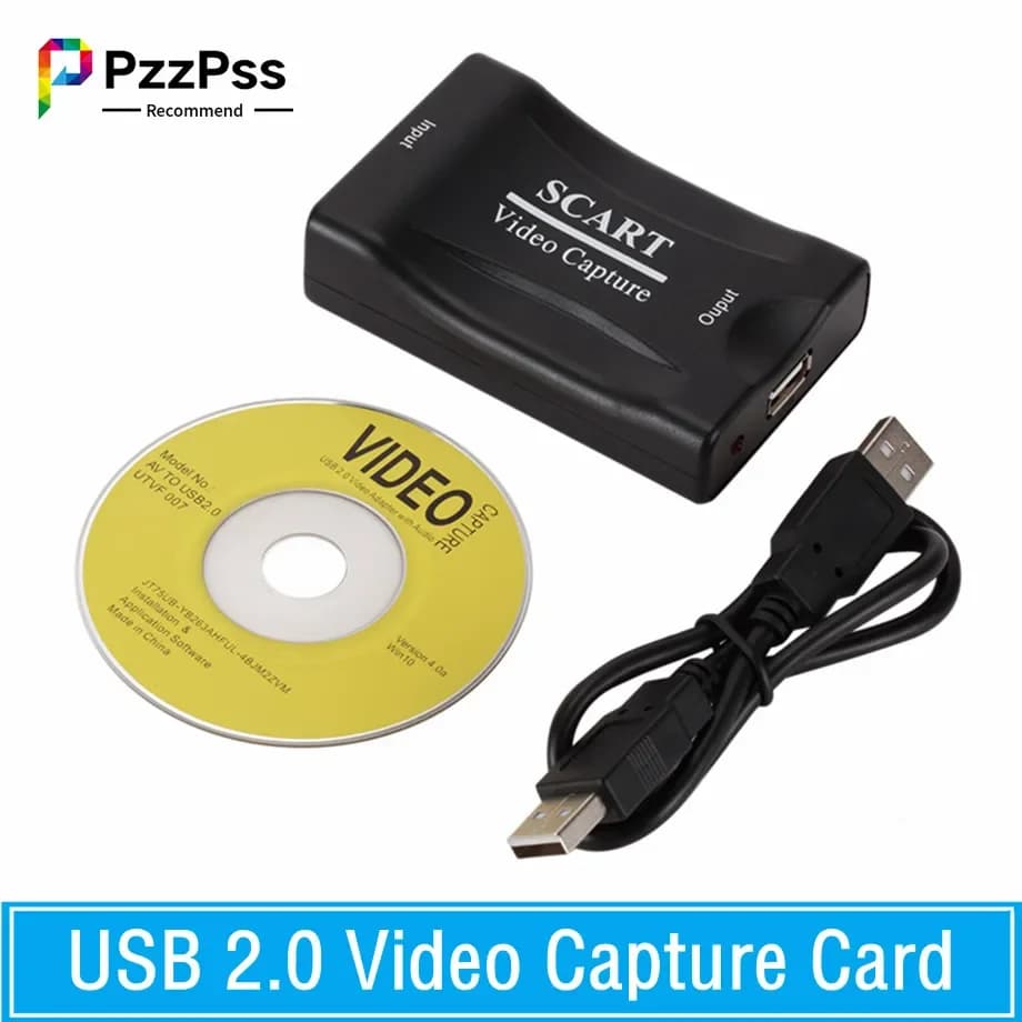 PzzPss USB 2.0 Scheda di acquisizione video 1080P Scart Gaming Record Box Registrazione in streaming live Home Office DVD Grabber Plug And Play