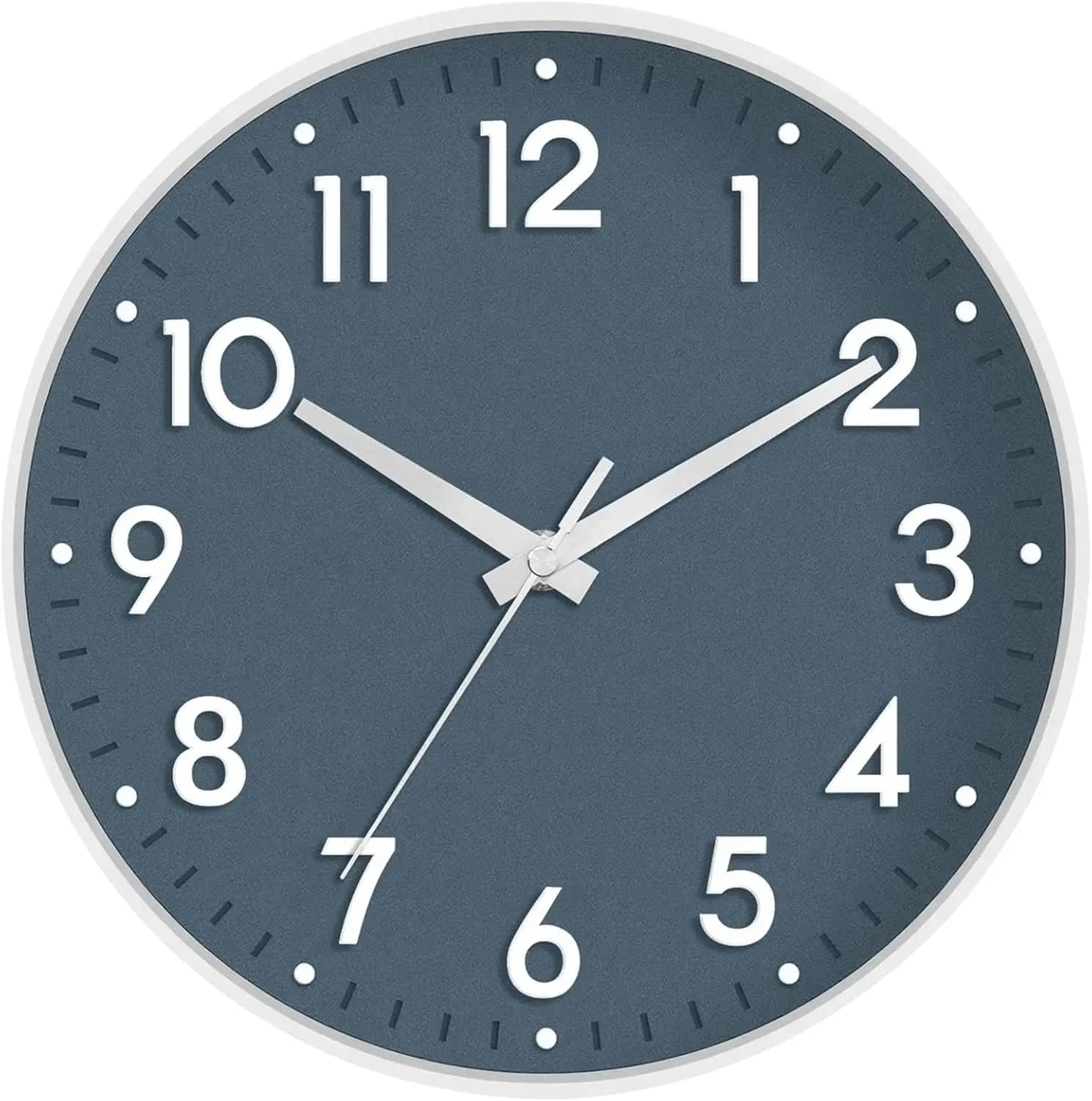 Orologio da Parete Analogico Silenzioso da 12 Pollici, a Batteria, Moderno e Decorativo per Cucina, Camera da Letto, Ufficio, Soggiorno in Blu Azzurro