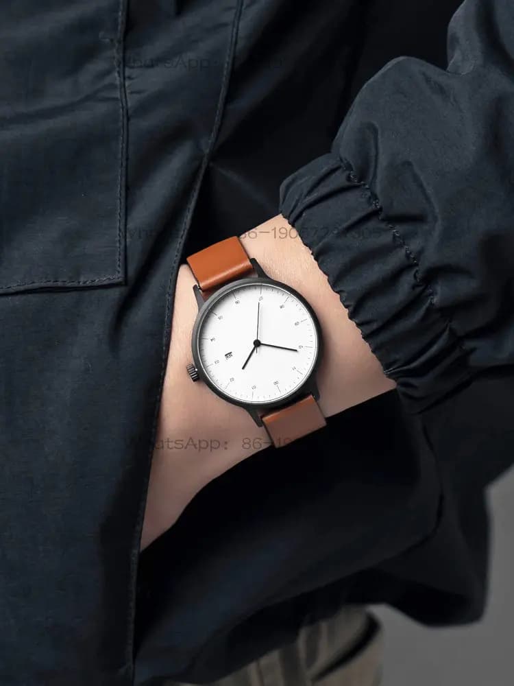 BIJOUONE B30 orologio impermeabile in acciaio inossidabile con calendario, design minimalista, semplice e silenzioso, in pelle, per uomo e donna