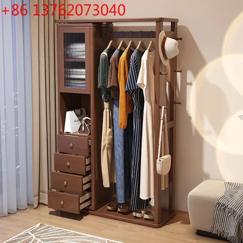 Appendiabiti multifunzionale in legno massello per camera da letto, da terra a soffitto, per riporre vestiti.