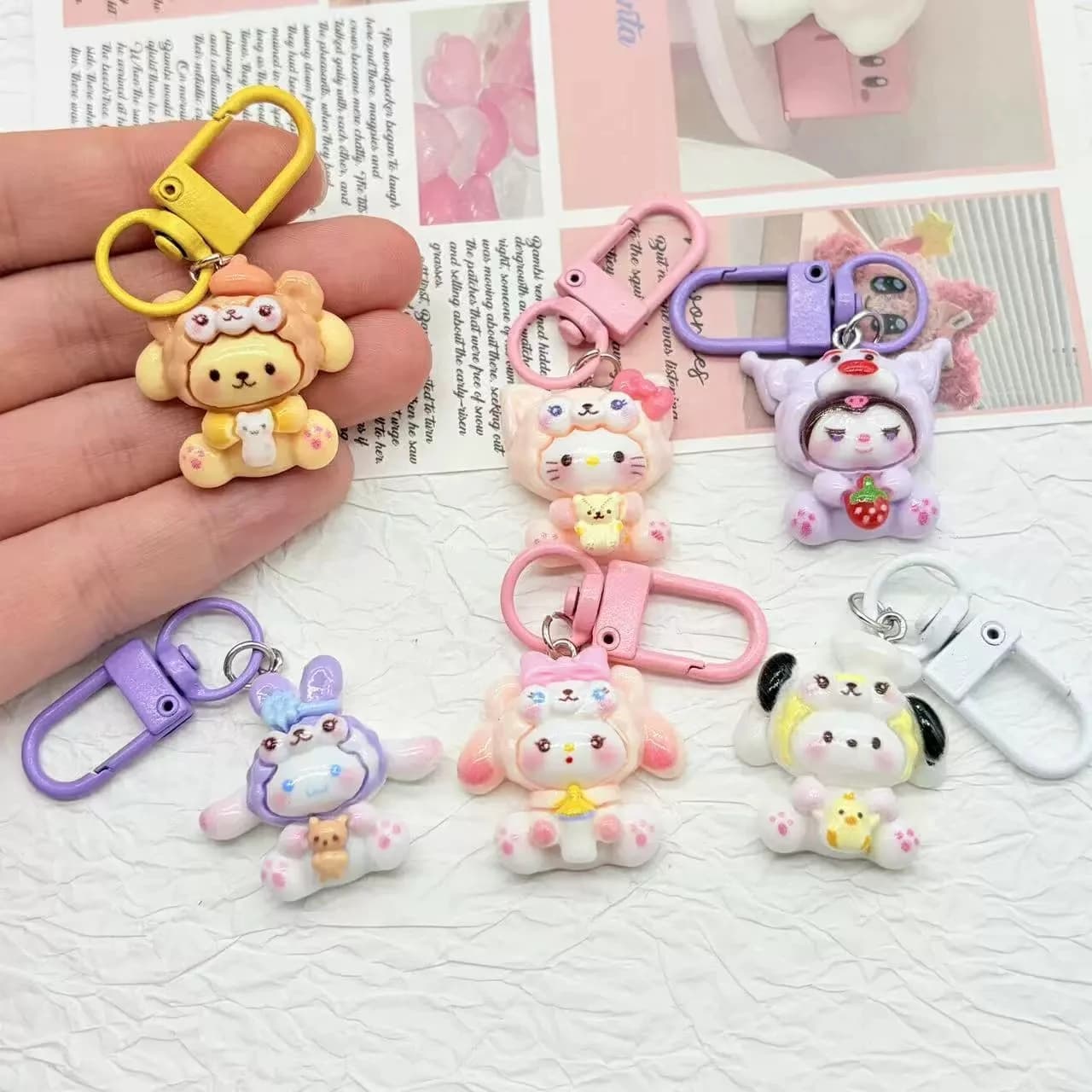 10Pcs Sanrio Dress Up Keychain, Cute Kuromi My Melody Bag Charm Student Backpack Pendant Gift