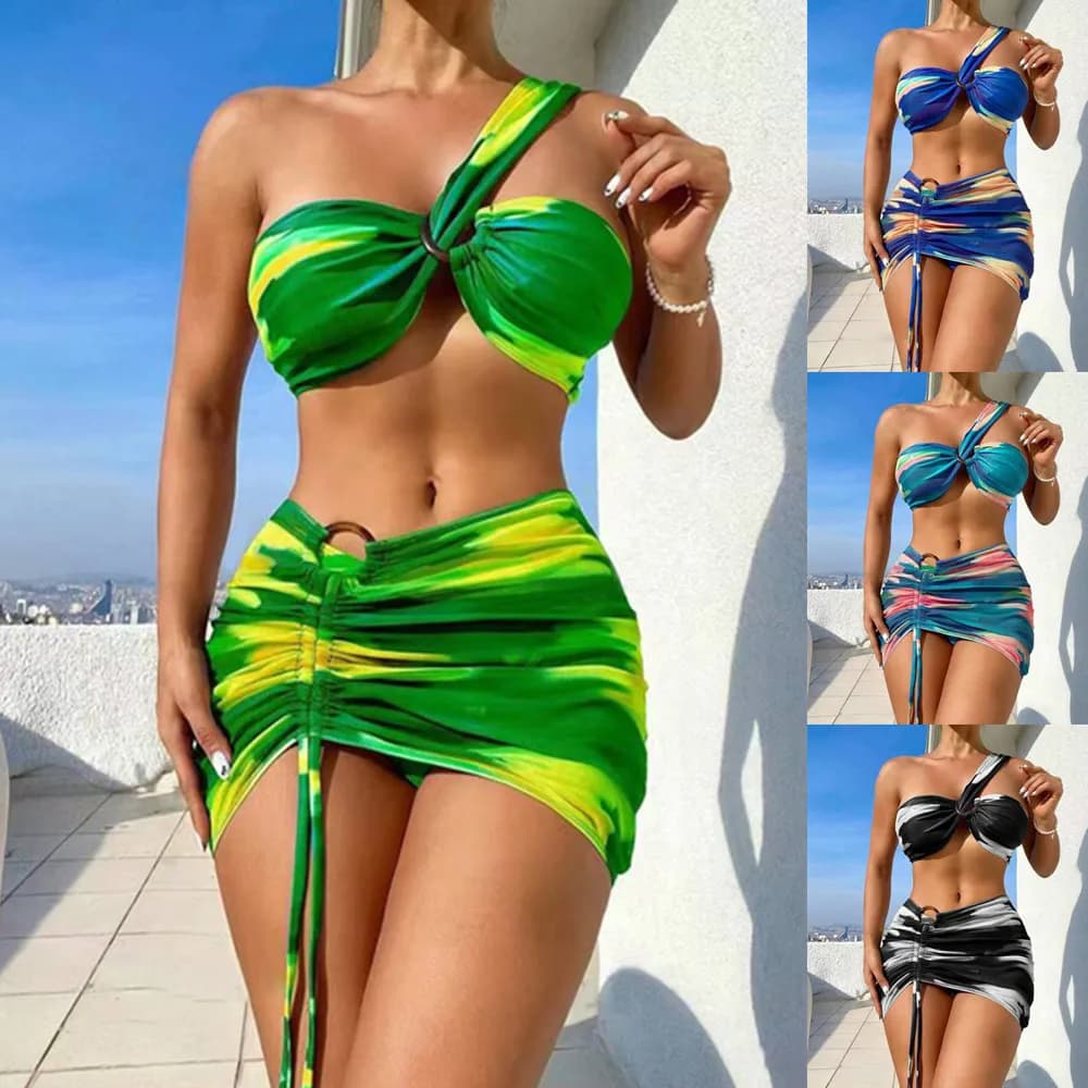2025 New Swimwear Tie-dye Printed Women's Three-piece Split Bikini