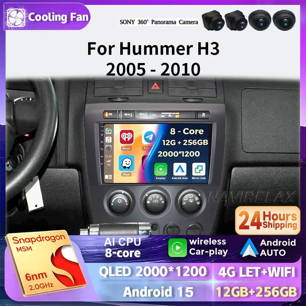 Android 15 Per Hummer H3 1 2005 - 2010 Autoradio Lettore Video Multimediale Navigazione stereo GPS Wireless Carplay 5G WIFI BT DVD