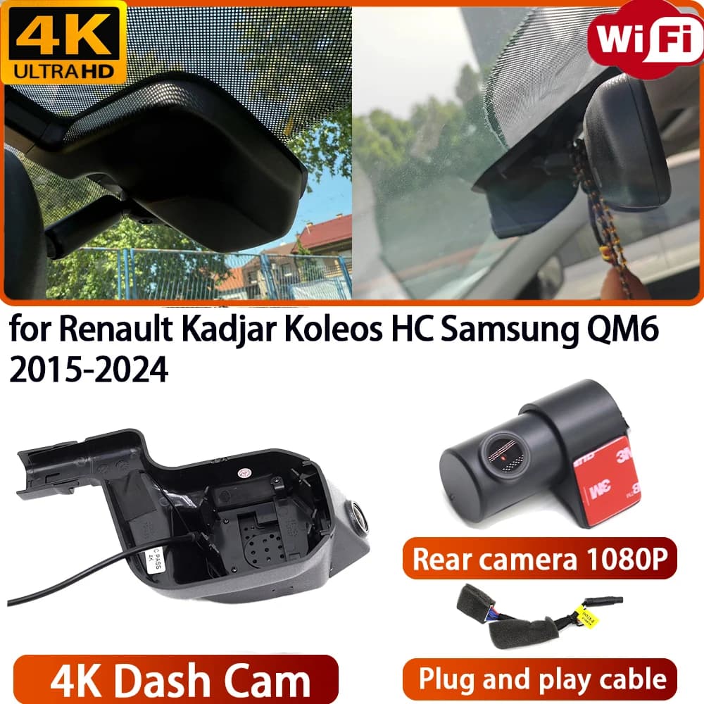 for Renault Kadjar Koleos HC Samsung QM6 2015-2024 Video Recorder 4K DVR Dash Cam Wifi OEM Camera 170° Wide Angle Loop Recording