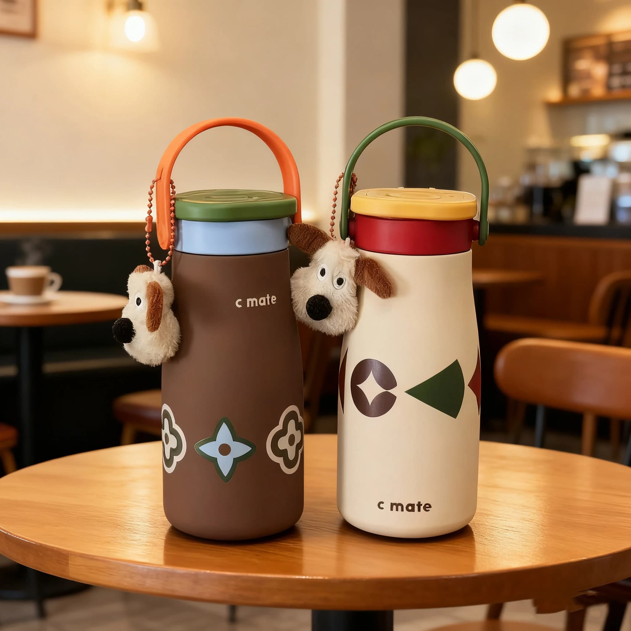 600ML cute Ceramic Inner Insualted Water Bottle Vaccum Thermos Bottle Portable Outdoor Thermal Tumbler With Tea Infuser Straw