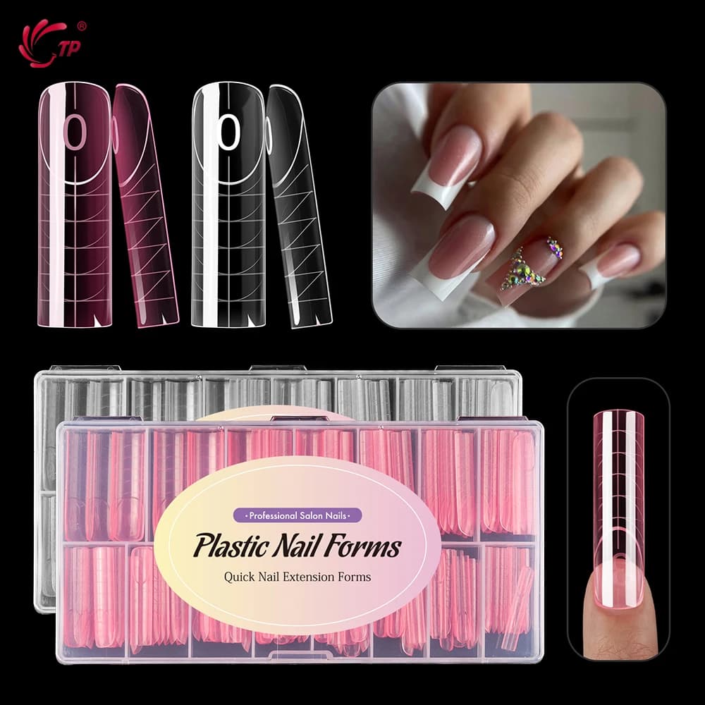 TP 120/140pcs Square Double Nail Forms Fast Construction Gel with Edge Inside Full Cover Acrylic Extension Upper Shape Manicure Tool