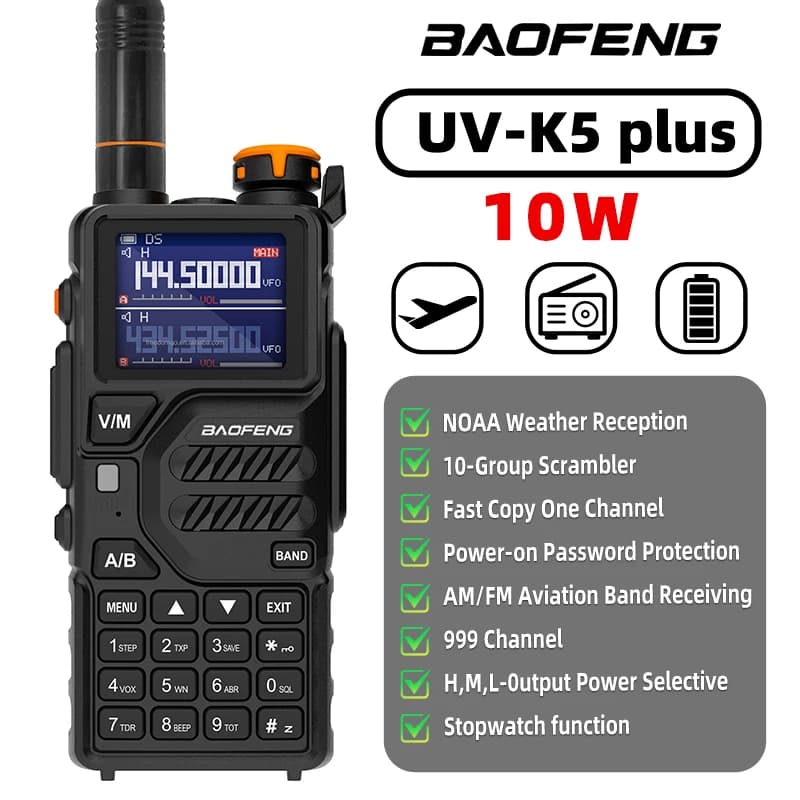 1PC UV-K5PLUS radio amatoriale, Baofeng K5PLUS 10W radio portatile walkie-talkie dual-band per esterni, utilizzata per comunicica a lunga distanza