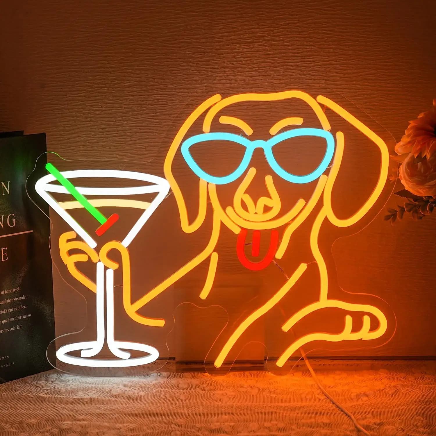 Insegna al Neon LED USB Dimmerabile a Tema Bassotto Martini per Bar, Tiki Bar, Man Cave, Pub, Cantina Vini, Decorazione, Insegne per Attività Commerciali, Regali