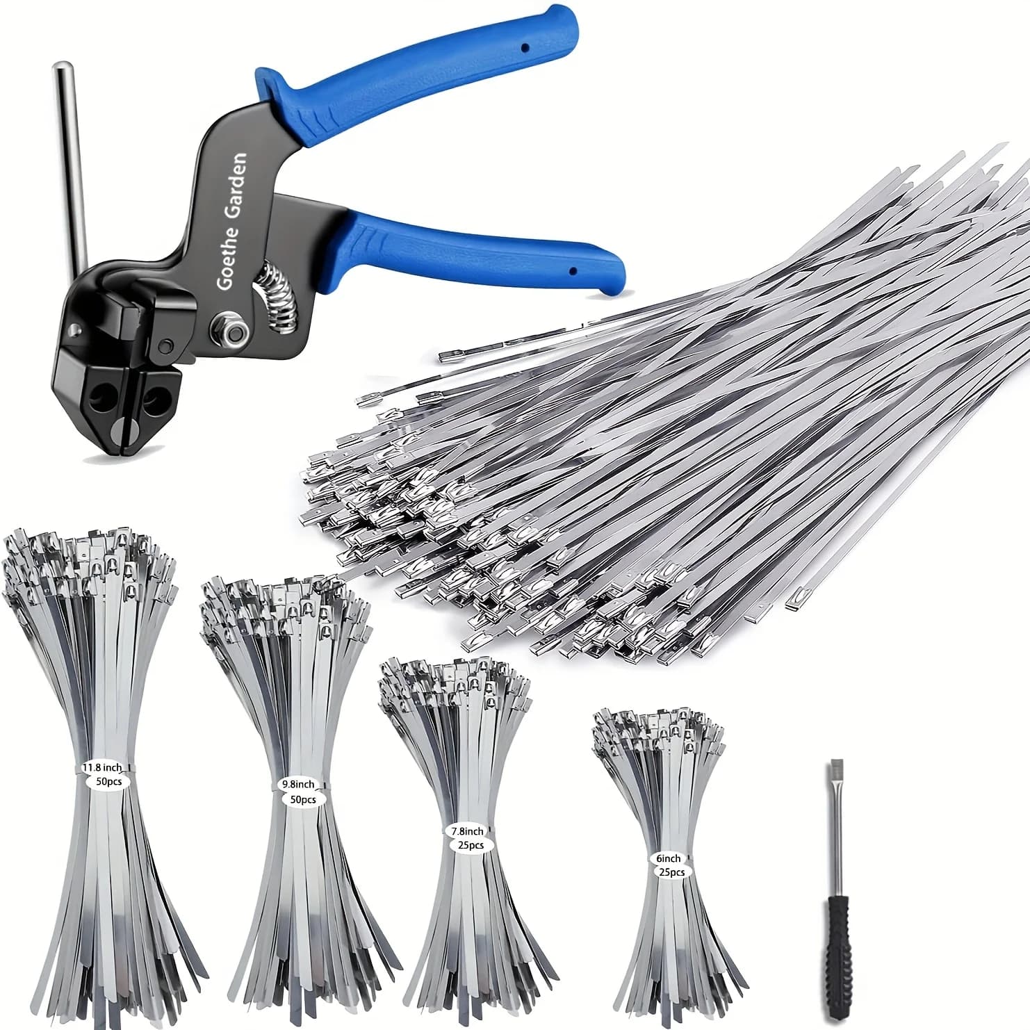 Stainless Steel Cable Tie Gun Set, Cable Tie Gun Kit, 200Lbs Tensile Strength and UV-Resistant Self-Locking Metal Zipper for Agricultural Fencing, Pipe Installation, Construction, and Automotive Applications – Heavy-Duty Fastening System