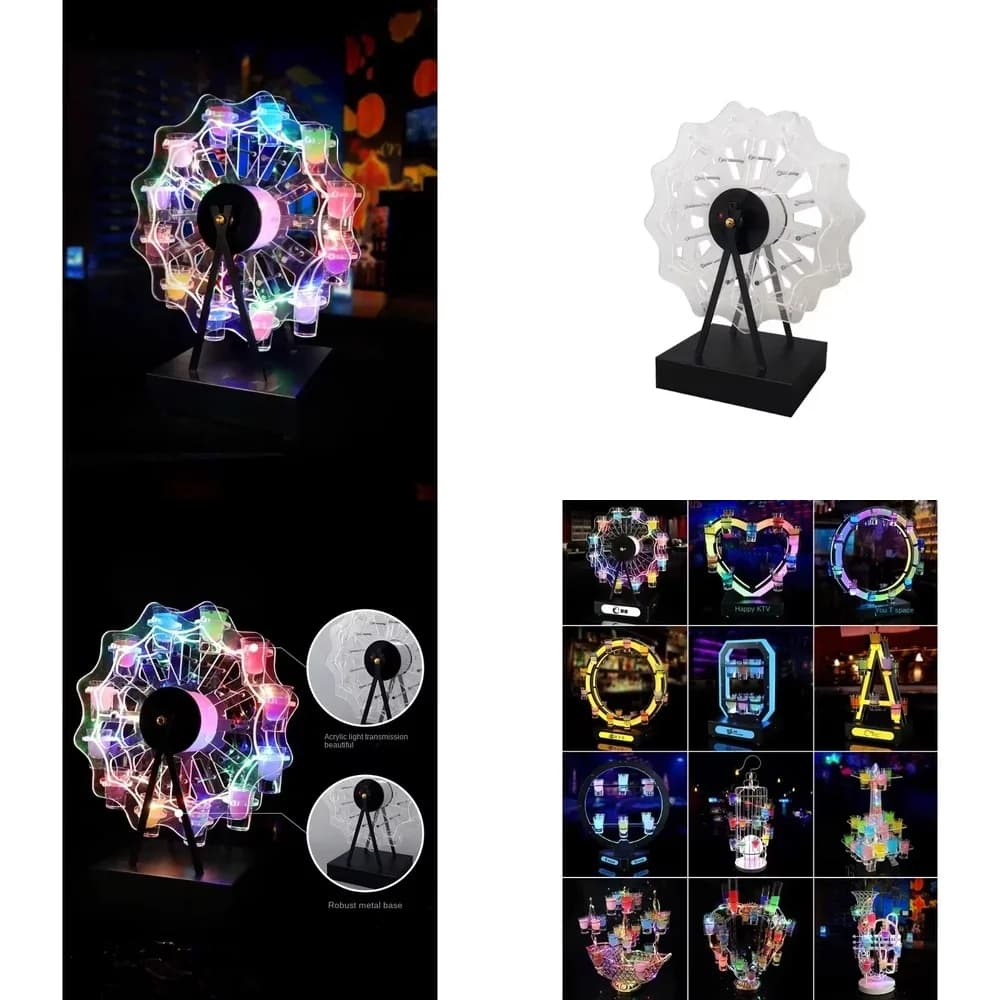 2026-Ferris Wheel Cocktail Rack Luminoso a LED 520, Portabicchieri da Bar e Club per Shot, Porta Champagne e Vino in Metallo, Porta Bicchieri a Proiettile