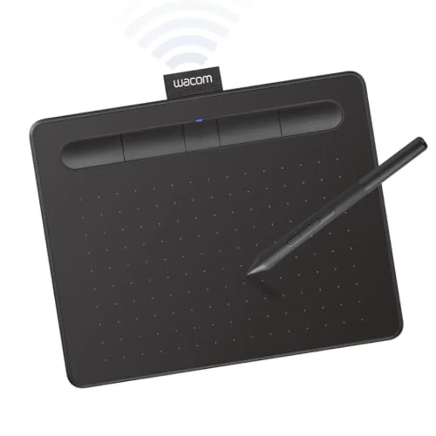 Tavoletta grafica Bluetooth Intuos Small per insegnanti, studenti e creatori, in plastica nera, portatile, con 4 tasti personalizzabili.