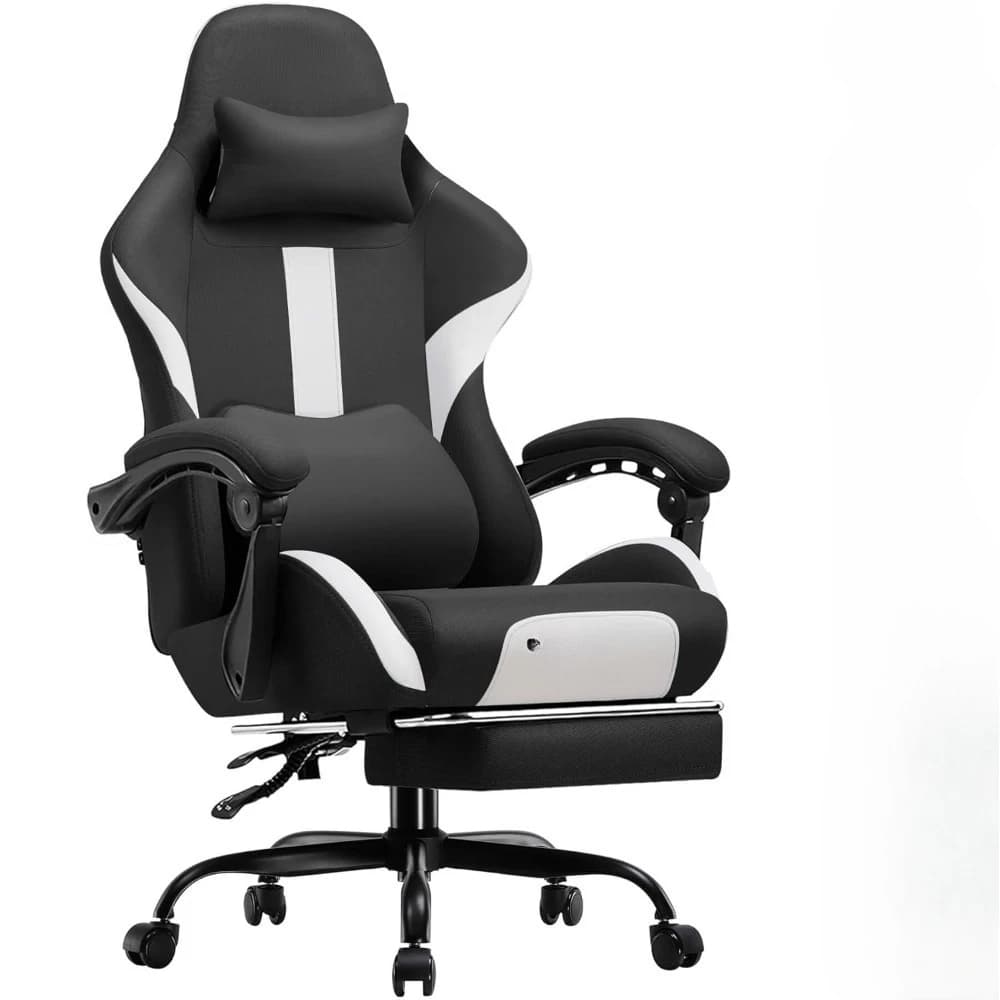 Sedia da Gaming con Poggiapiedi e Cuscino a Molle Insacchettate, Tessuto Traspirante per Ufficio Domestico, Schienale Alto Ergonomico, Personalizzabile