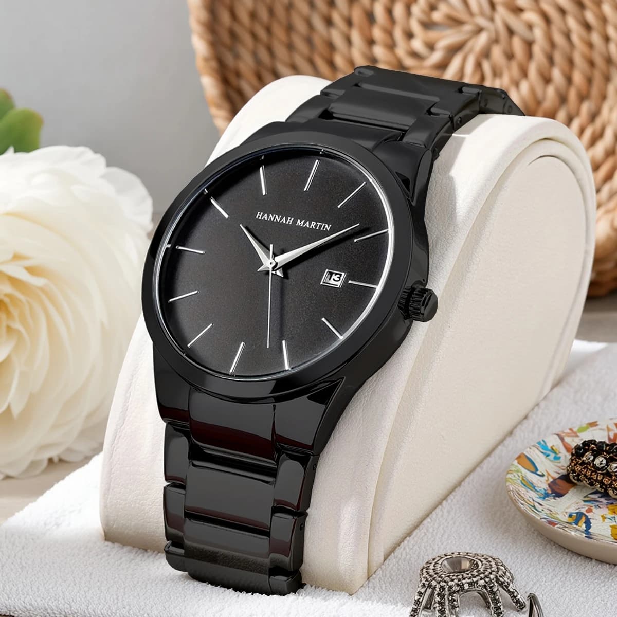 HANNAH MARTIN Orologio da uomo 40mm Acciaio inossidabile Quarzo Moda Business Full Black 3Bar Impermeabile Calendario sportivo Orologio da polso reloj