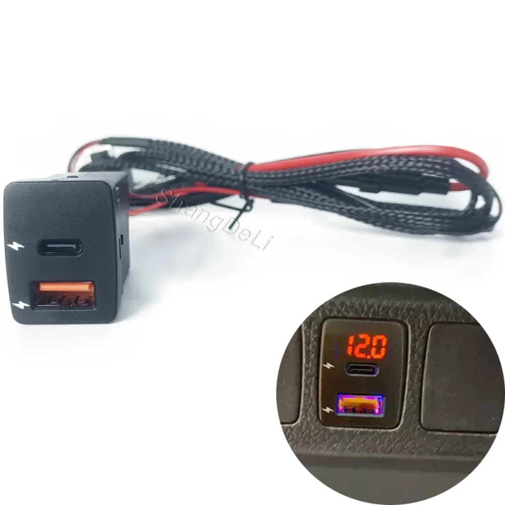 Adattatore di ricarica doppio USB Type C PD 12V/24V per auto, compatibile con Nissan KICKS SYLPHY X-Trail Teana 2013-2018