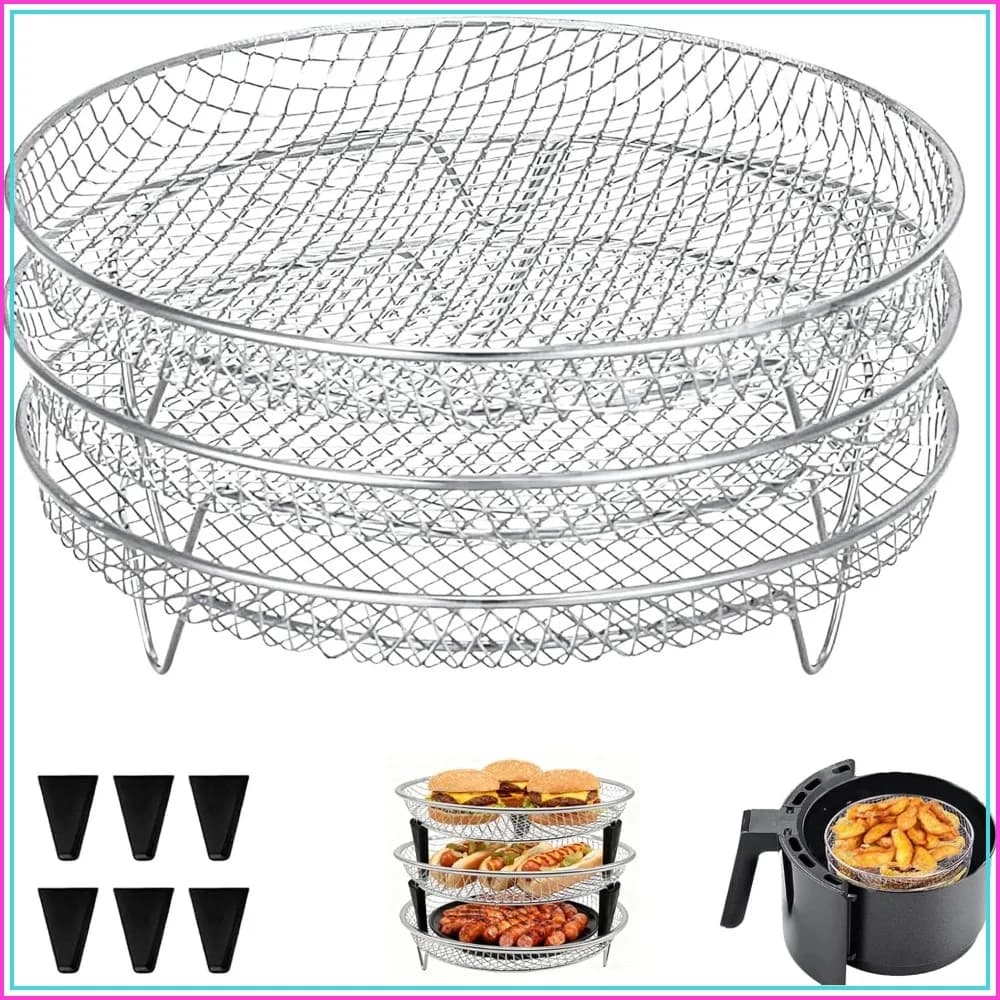 3 Pack Air Fryer Rack, 8 Inch Stainless Steel Stackable Mesh Tray for Oven, Fits Inner Diameter ≥8.6 Inch