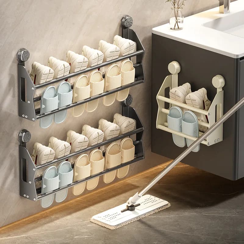 Porta pantofole senza perforazione Porta a parete scarpiera con aspirazione posteriore portaoggetti Bagno bagno portaoggetti multifunzionale