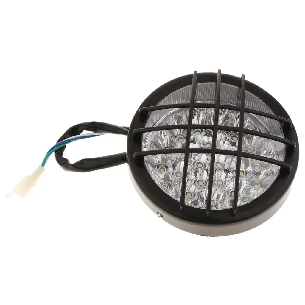 Faro Anteriore Rotondo a Griglia Personalizzato per Moto con LED e Luce Targa per Chopper