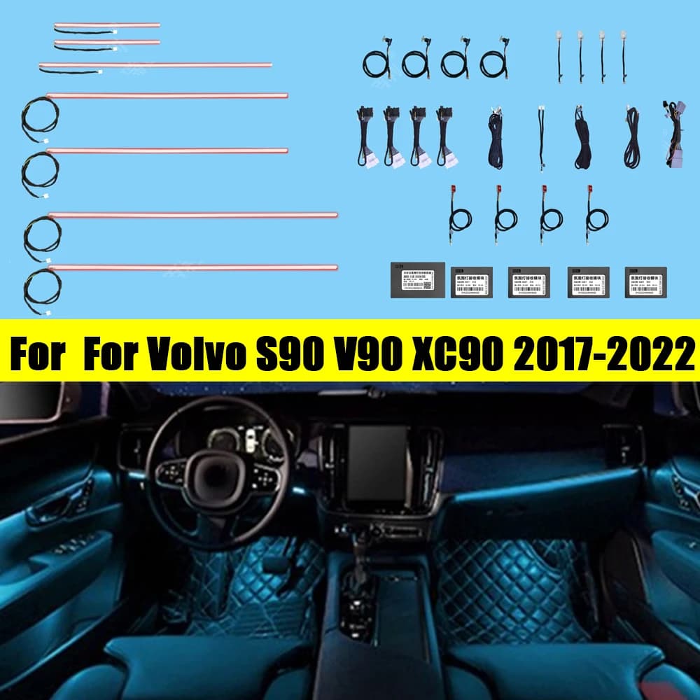 Luce ambientale a led per Volvo S90 V90 XC90 2017-2022 Pulsante di controllo Luce ambientale decorativa Lampada per atmosfera a LED Striscia illuminata