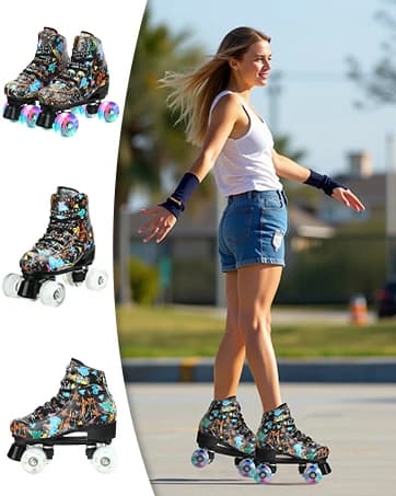 Graffiti Adulto Uomo Bambini Donna Doppia fila le scarpe da pattinaggio Pattini a rotelle Flash a quattro ruote Pattini a rotelle Pattinaggio su pista doppia