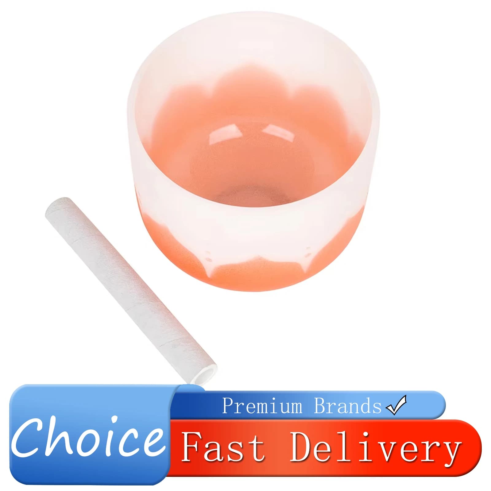 SLADE 8 Inch D Key Singing Bowl Music Bowl Matte Quartz Crystal Singing Orange Rubber Ring Mallet Stick Percussion Instrument