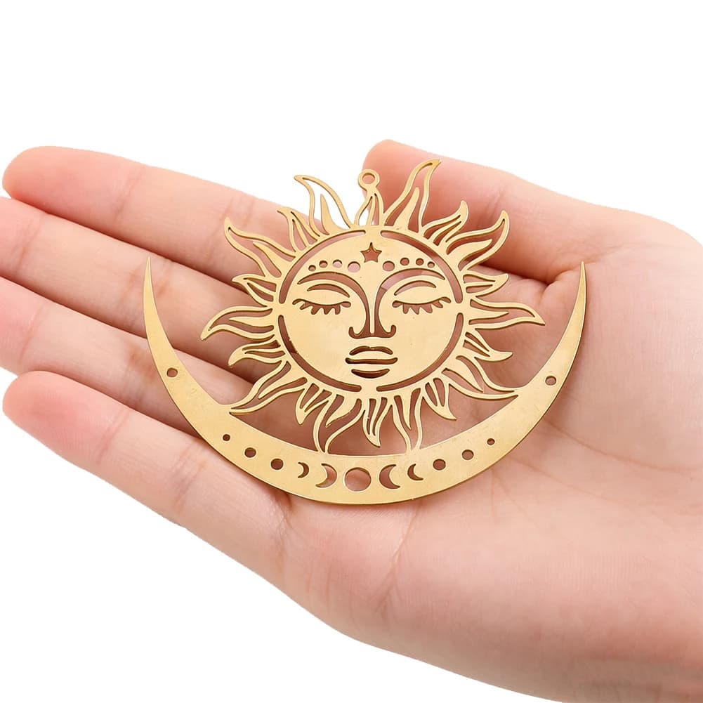 Openwork Carved Sun Moon Face Copper Ornament Mystical Tarot Decorative Pendant Wind Chime Dreamcatcher Decorative Accessorie