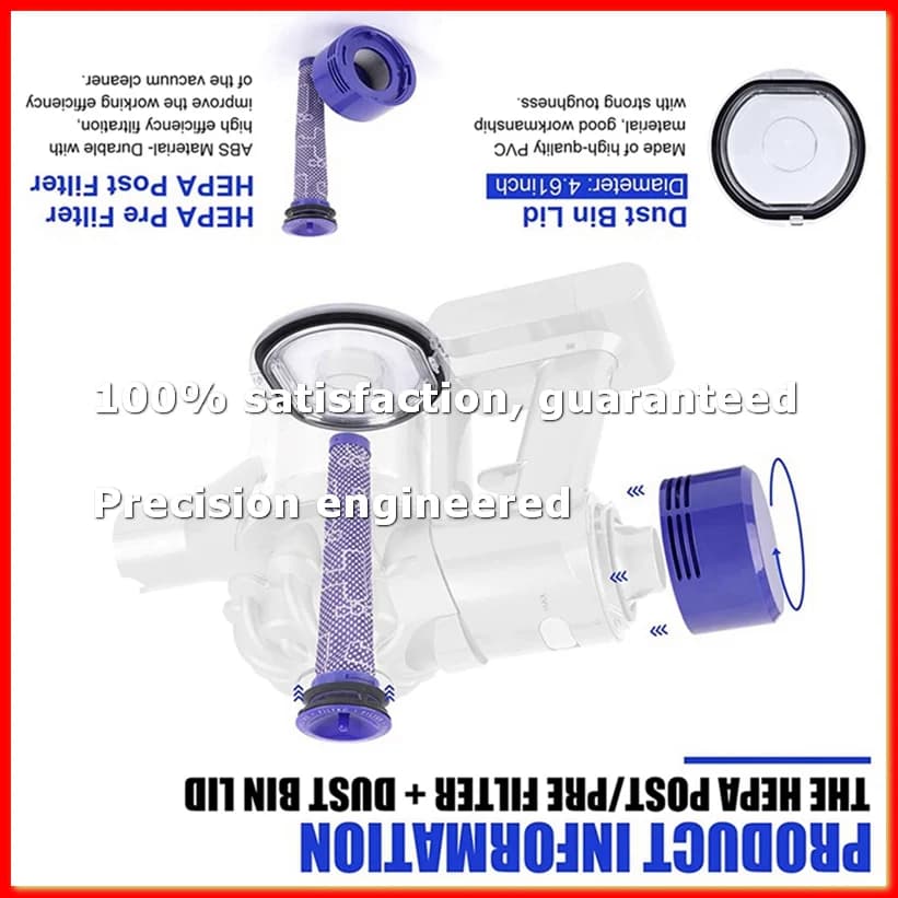 Coperchio contenitore polvere con anello di tenuta per V7 V8 con set di filtri HEPA pre e post-filtrazione-ROWI