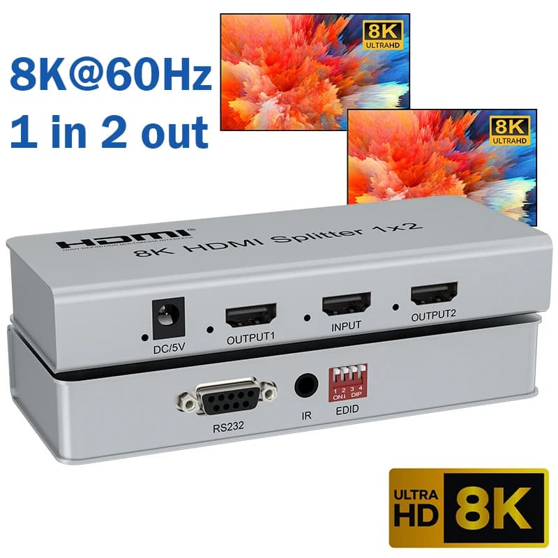 Splitter HDMI 8K 60Hz 1 in 2 out Splitter video HDMI2.1 1x2 1x4 Duplicate screen 4K 120Hz Video distributor EDID HDR