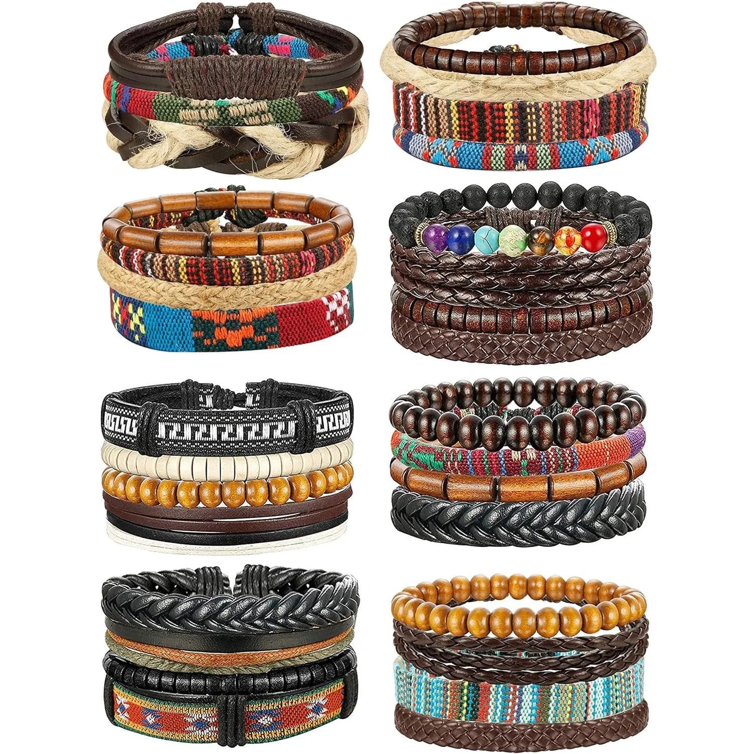 31 pezzi braccialetti in pelle intrecciata per uomo donna perline di legno braccialetti tribali in canapa fresca braccialetti multistrato punk