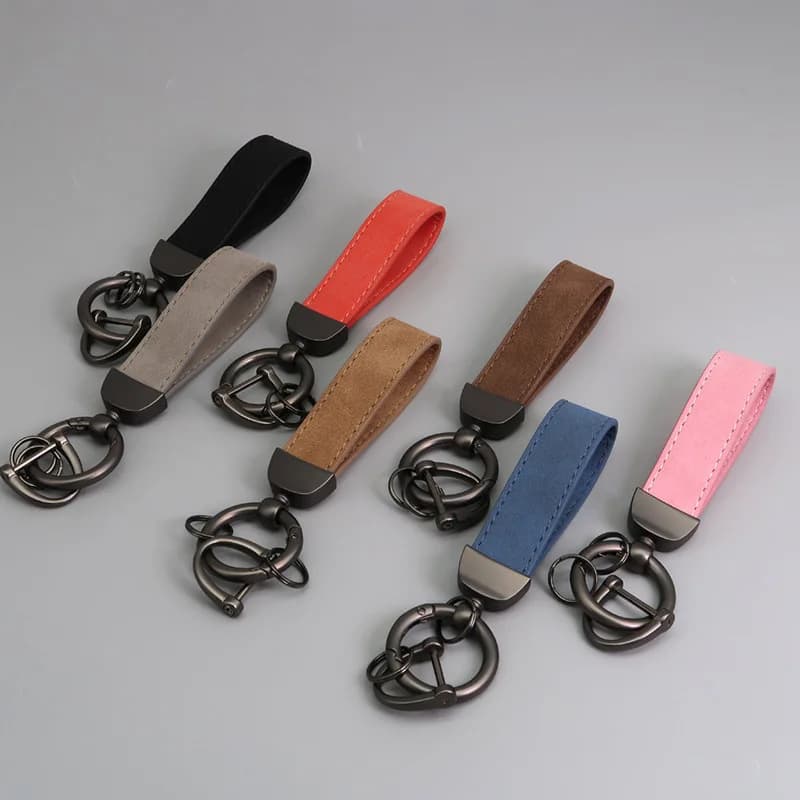 Suede Leather Keychain with Custom Logo Car Keychain with vintage laser engraving for men and women Custom Keyring Ring