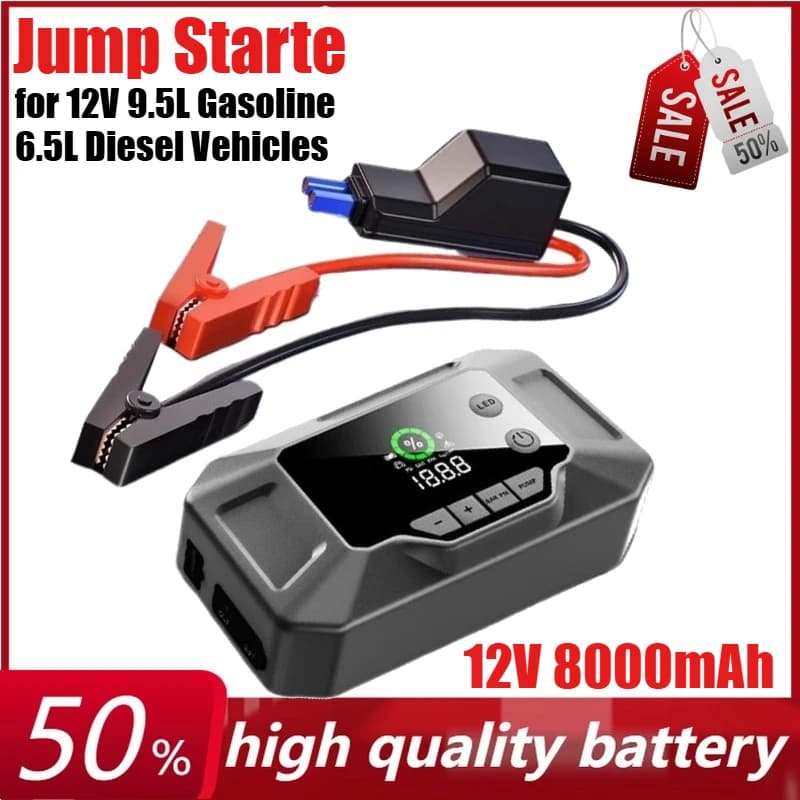 Avviatore portatile per auto 12V 8000mAh con Power Bank a luce LED per veicoli a combustibile 12V 9.5L、Veicoli diesel da 6,5 litri