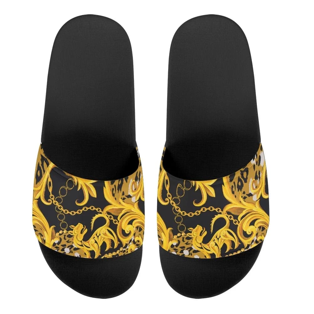Personalized slippers and sandals with Sublimatic print of Roses, Leopards and Gold for Men and Women