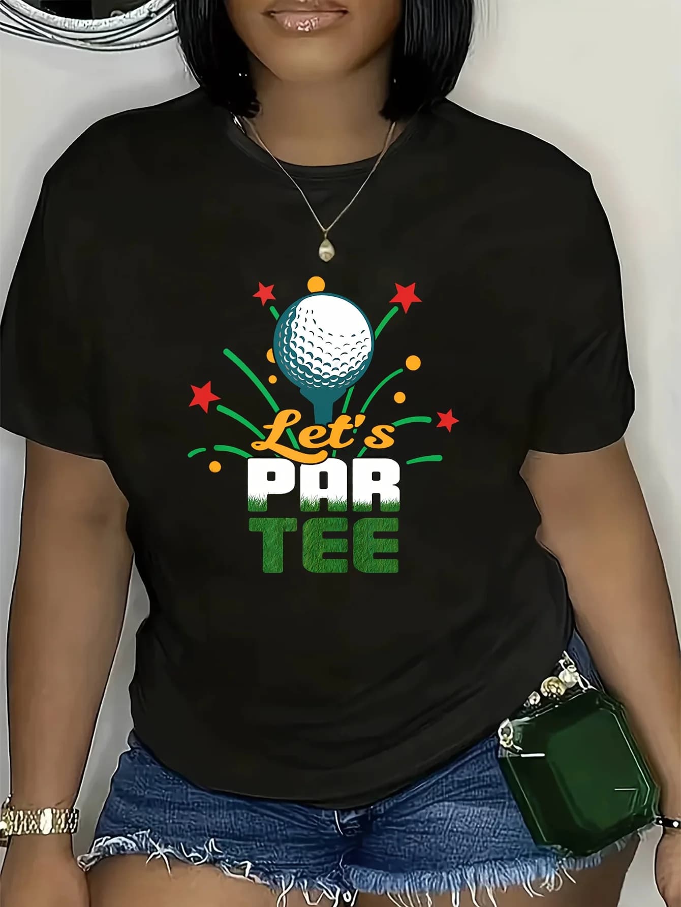 Women S Casual Golf Graphic Tee Lets Par Tee Print Stars Fireworks Breathable Semi Sheer Fabric Round Neck Short Sleeve Shirt