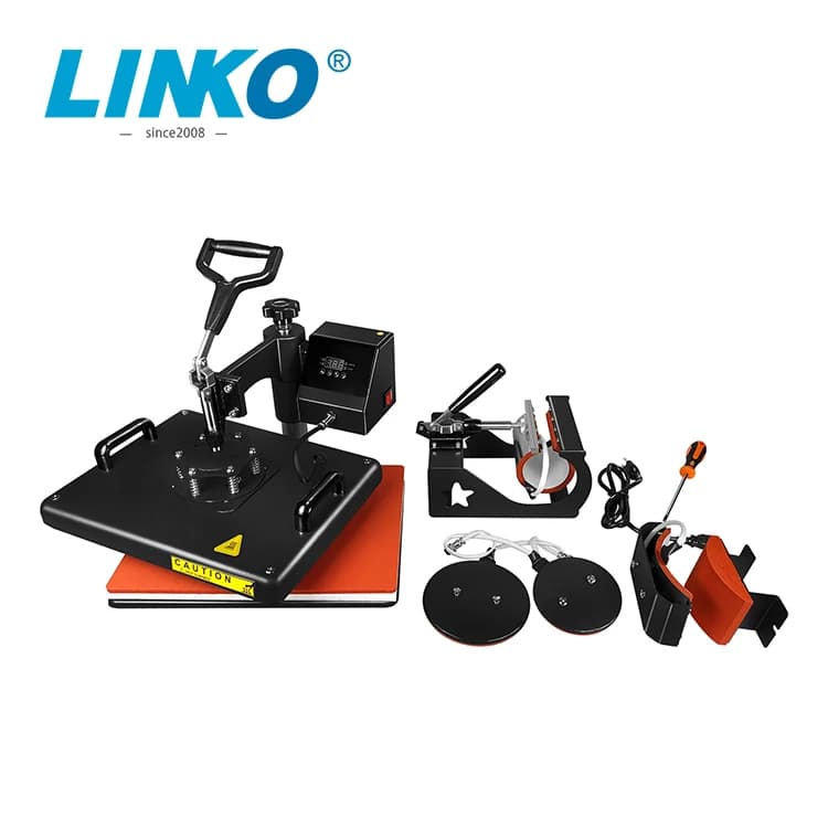 LINKO 5 in 1 Heat Press Machine T-shirt/mug/cap Auto Pneumatic Singel-station Side Paper Sublimation Heat Transfer Press Machine