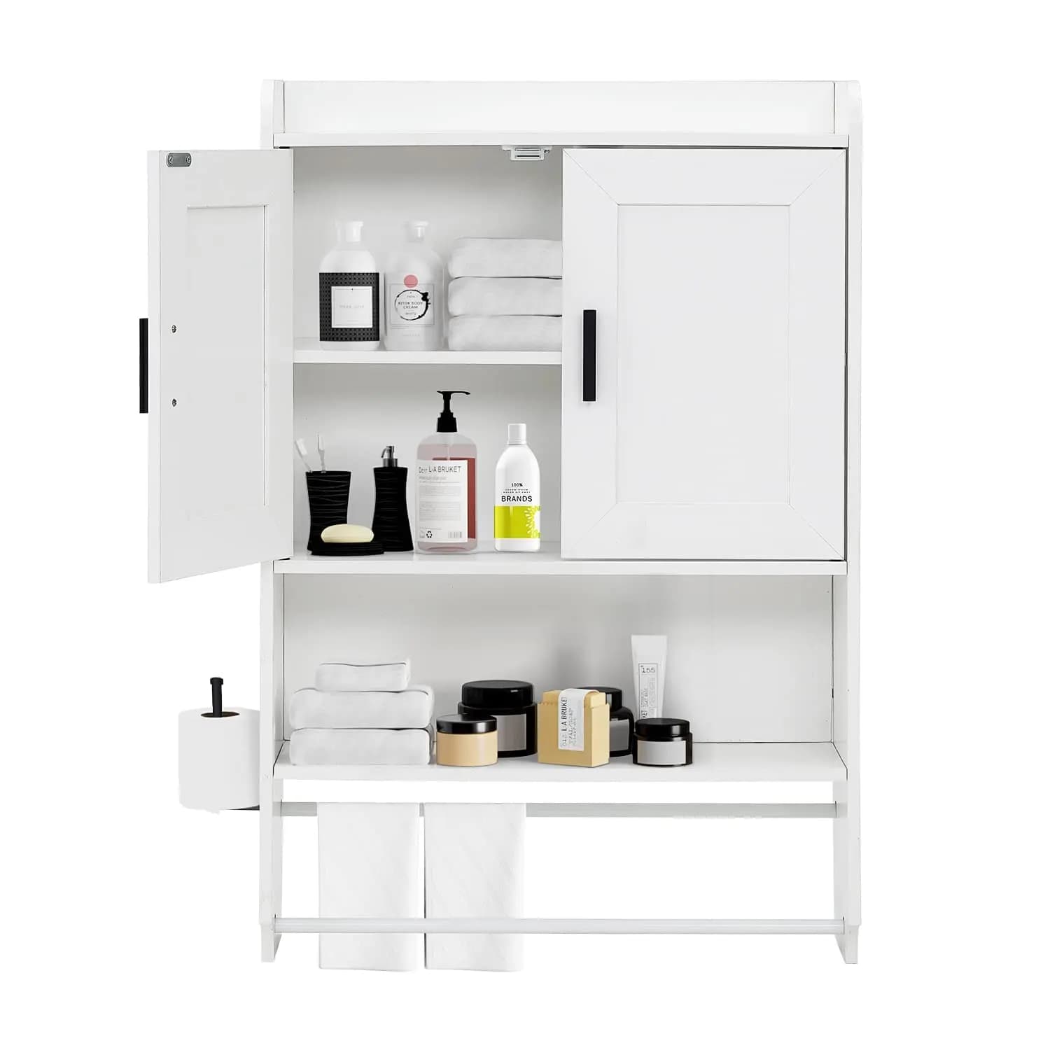 Mobiletto da Bagno in Legno da Parete Sopra il WC, con Ripiano Regolabile, Porta e Portasciugamani, Personalizzabile