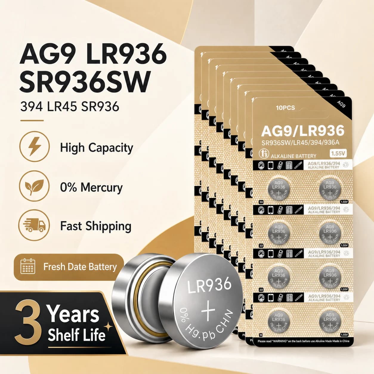 Button Cell Battery AG9 LR936 1.5V 394 SR936SW L936F Replacement for Watch Calculator Thermometer Toy Device