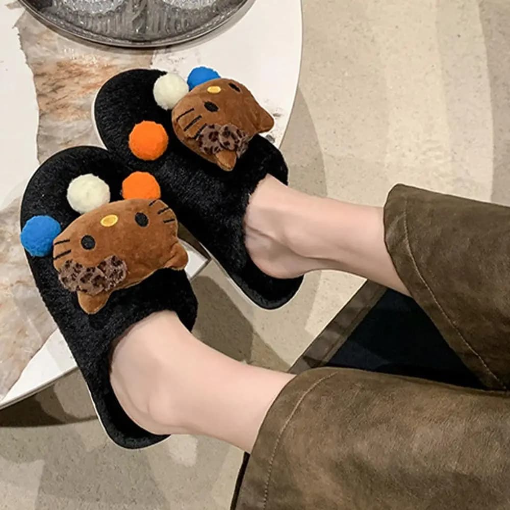 Pantofole in Peluche Anime per Ragazze, Ciabatte Hello Kitty, Pantofole Pelose da Donna, Scarpe Kawaii Antiscivolo per Interni in Cotone