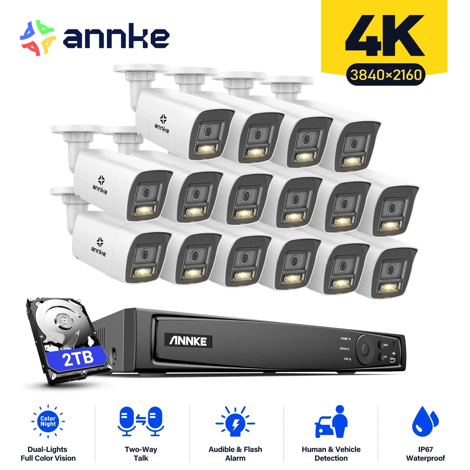 ANNKE 16CH 8MP POE security camera system Two-way Audio 4K NVR Outdoor CCTV Kit 16PCS IP camera H.265 + Video surveillance set