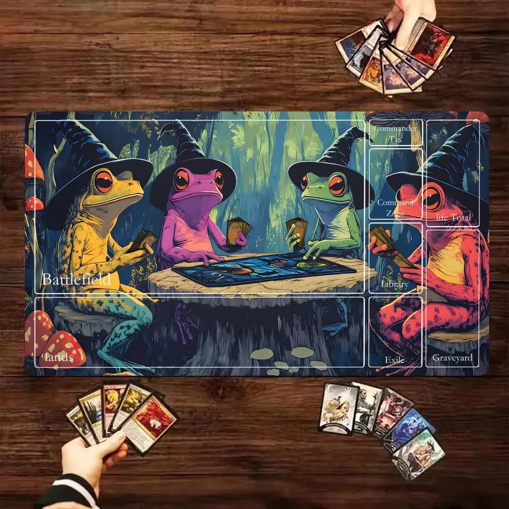 Mouse Mat Frog Wizard Card Mat Sewn with Magic Zones Table Mats for Desk Mat for MTG/TCG Card Battle Mat