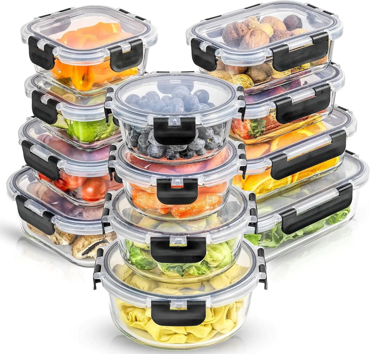 Set di 24 Contenitori in Vetro Borosilicato con Coperchi, Ermetici e Adatti al Congelatore per Dispensa, Cucina e Preparazione Pasti