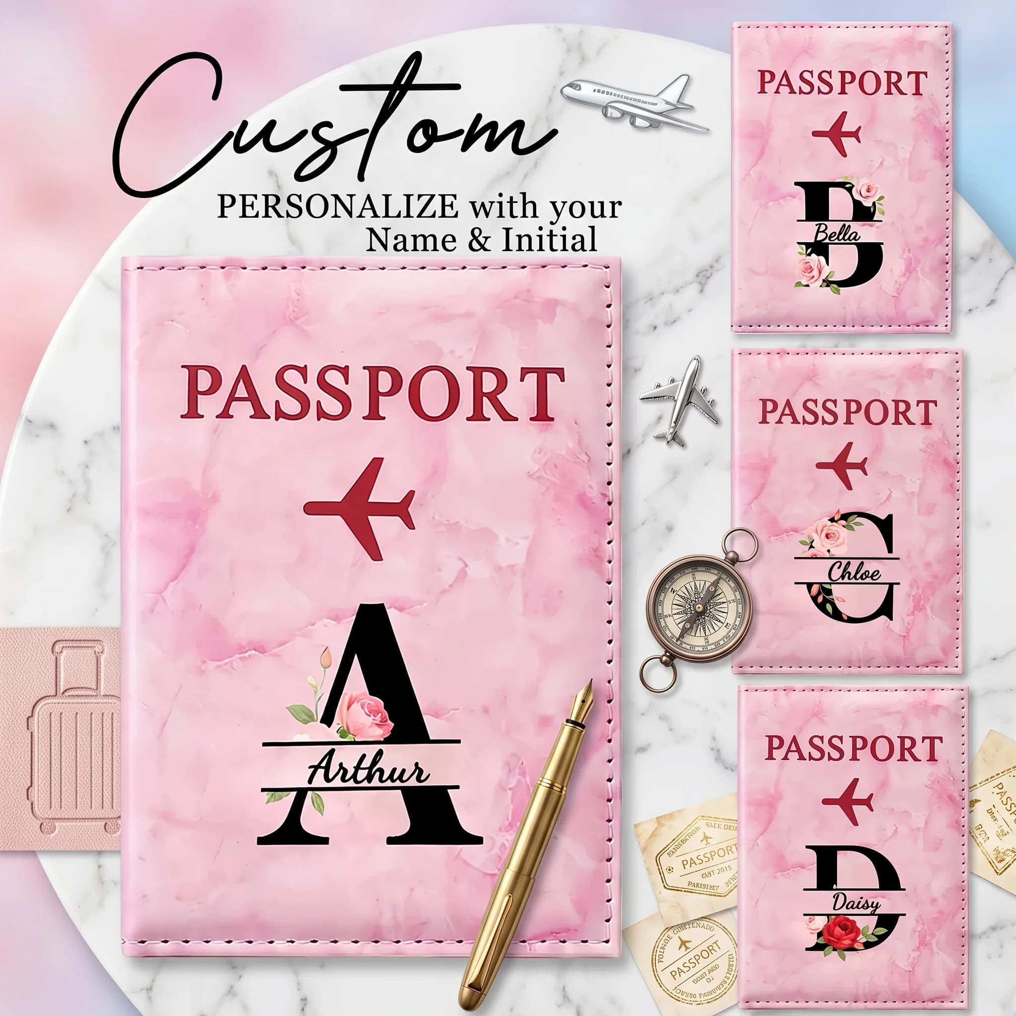 Customizable Passport HolderDreamy - 26 Letters Customizable Name Passport Holder - Synthetic Leather Travel Document Organizer