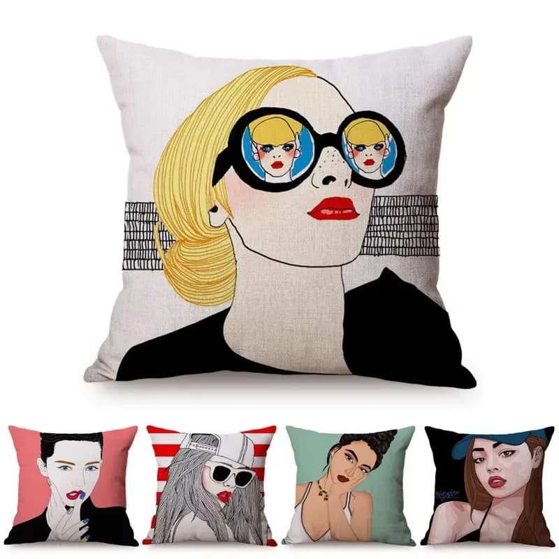 Modern Cool Girl Colorato POP Art Divano Decorazione Federa per cuscino Donna delicata Ritratto Fodera per cuscino in cotone e lino cojines